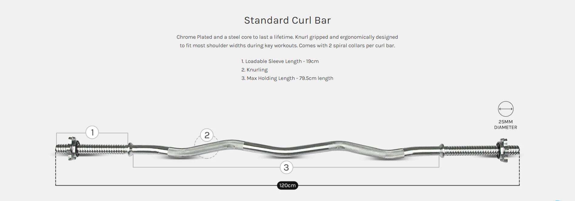 Standard Curl Bar with Grip Specs